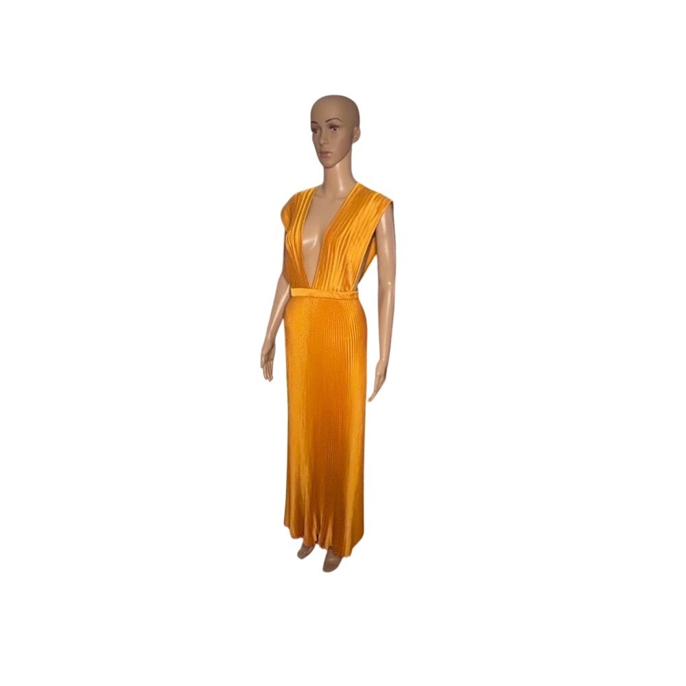 L IDEE‎ WOMAN Orange Pleated Maxi Gown Formal Event Size L